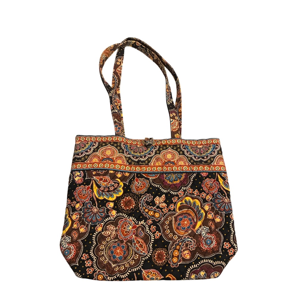 Vera Bradley Mesa Brown Paisley Quilted Cotton Tote Shoulder Bag Small